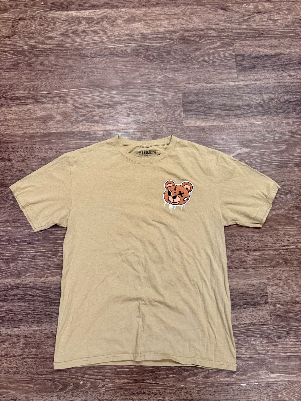 Miken Snitches Get Stitches Teddy Bear Graphic Tee Tan Cotton Shirt Medium
